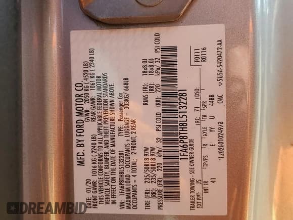 ✅ 2020 Ford Mustang EcoBoost Premium • VIN: 1FA6P8TH8L5132281 • Lot: 68915265. Listed on Copart with 74,026 mi. Free auction sales archive from the USA and detailed vehicle history report at DreamBid. Image 13.