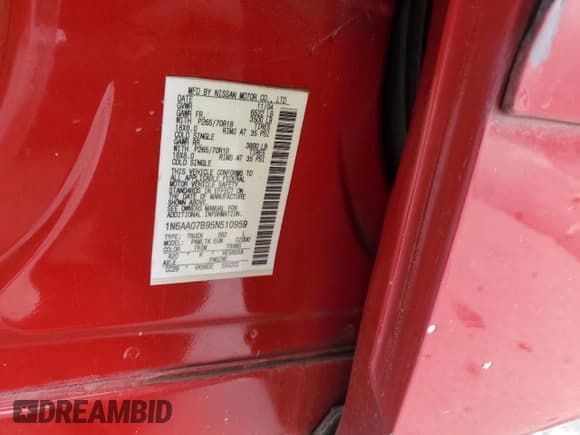 ✅ 2005 Nissan Titan SE • VIN: 1N6AA07B95N510959 • Lot: 46079125. Wystawiony na Copart z przebiegiem 376 245 mil. Bezpłatny archiwum sprzedaży aukcyjnych z USA i szczegółowy raport historii pojazdu na DreamBid. Zdjęcie 12.