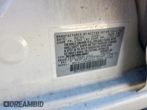 ✅ 2021 Nissan Versa SV • VIN: 3N1CN8EV9ML866051 • Lot: 91660785. Listed on Copart with Not provided. Free auction sales archive from the USA and detailed vehicle history report at DreamBid. Image 12.