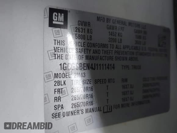 ✅ 2018 Chevrolet Colorado 2WD Work Truck • VIN: 1GCGSBEN4J1111414 • Lot: 41446647. Listed on IAAI with 46,927 mi. Free auction sales archive from the USA and detailed vehicle history report at DreamBid. Image 9.