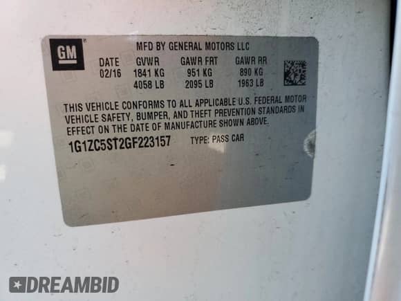 2016 Chevrolet Malibu LS z VIN 1G1ZC5ST2GF223157, wystawiony jako Copart lot #64092475 z przebiegiem 113 575 mil mil oraz Szkoda całkowita • Salvage title. Historia ofert i sprzedaży dostępna na DreamBid. Obrazek 12.