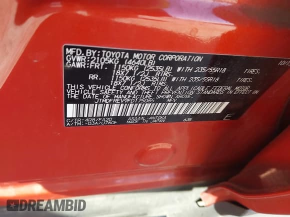 ✅ 2015 Toyota RAV4 Limited • VIN: JTMDFREV9FD175065 • Лот: 43422145. Опубликован ранее на IAAI с пробегом 137 343 миль. Бесплатный доступ к архиву аукционных продаж из США и подробный отчёт об истории автомобиля на DreamBid. Изображение 9.