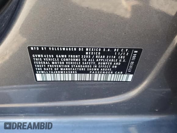 ✅ 2013 Volkswagen Jetta TDI w/Premium/Nav • VIN: 3VWLL7AJ6DM243865 • Lot: 91323435. Wystawiony na Copart z przebiegiem 77 795 mil. Bezpłatny archiwum sprzedaży aukcyjnych z USA i szczegółowy raport historii pojazdu na DreamBid. Zdjęcie 12.