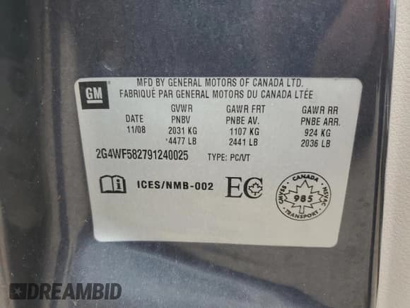 ✅ 2009 Buick Allure CX • VIN: 2G4WF582791240025 • Лот: 63115875. Опубликован ранее на Copart с пробегом 179 833 миль. Бесплатный доступ к архиву аукционных продаж из США и подробный отчёт об истории автомобиля на DreamBid. Изображение 13.