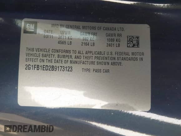 2011 Chevrolet Camaro 1LT z VIN 2G1FB1ED2B9173123, wystawiony jako IAAI lot #43338581 z przebiegiem 136 567 mil mil oraz . Historia ofert i sprzedaży dostępna na DreamBid. Obrazek 9.