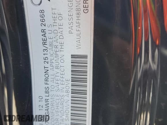 ✅ 2011 Audi A5 Premium Plus • VIN: WAULFAFH8BN010535 • Lot: 73771514. Wystawiony na Copart z przebiegiem Nie podano. Bezpłatny archiwum sprzedaży aukcyjnych z USA i szczegółowy raport historii pojazdu na DreamBid. Zdjęcie 13.