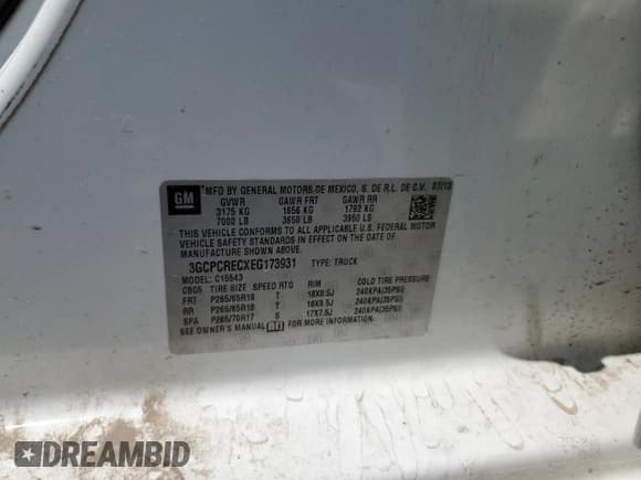 ✅ 2014 Chevrolet Silverado 1500 LT • VIN: 3GCPCRECXEG173931 • Lot: 62443374. Listed on Copart with 66,096 mi. Free auction sales archive from the USA and detailed vehicle history report at DreamBid. Image 12.