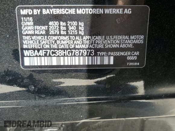 ✅ 2017 BMW 4 Series 430i • VIN: WBA4F7C38HG787973 • Lot: 59938104. Listed on Copart with Not provided. Free auction sales archive from the USA and detailed vehicle history report at DreamBid. Image 12.