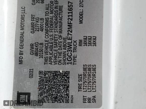 ✅ 2021 Chevrolet Silverado 1500 • VIN: 1GC3WLE72MF211657 • Лот: 50342235. Опубликован ранее на Copart с пробегом 250 508 миль. Бесплатный доступ к архиву аукционных продаж из США и подробный отчёт об истории автомобиля на DreamBid. Изображение 12.