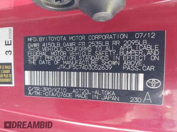 ✅ 2013 Scion tC • VIN: JTKJF5C74D3052639 • Lot: 42539539. Wystawiony na IAAI z przebiegiem 109 405 mil. Bezpłatny archiwum sprzedaży aukcyjnych z USA i szczegółowy raport historii pojazdu na DreamBid. Zdjęcie 9.