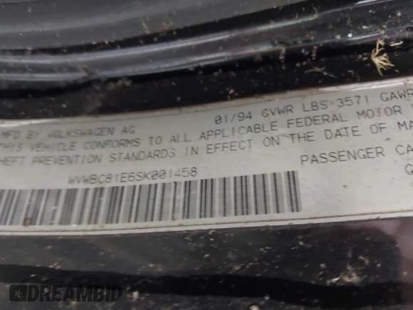 ✅ 1995 Volkswagen Cabriolet • VIN: WVWBC81E6SK001458 • Lot: 42732474. Listed on IAAI with 63,426 mi. Free auction sales archive from the USA and detailed vehicle history report at DreamBid. Image 9.