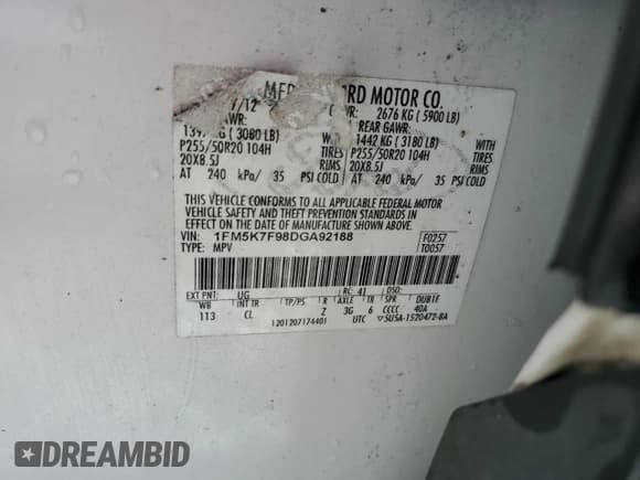 ✅ 2013 Ford Explorer Limited • VIN: 1FM5K7F98DGA92188 • Lot: 90105645. Wystawiony na Copart z przebiegiem 192 384 mil. Bezpłatny archiwum sprzedaży aukcyjnych z USA i szczegółowy raport historii pojazdu na DreamBid. Zdjęcie 12.