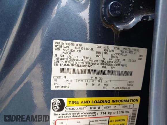 ✅ 2020 Ford Expedition Limited • VIN: 1FMJU1KT5LEA96345 • Lot: 42936868. Wystawiony na IAAI z przebiegiem 143 612 mil. Bezpłatny archiwum sprzedaży aukcyjnych z USA i szczegółowy raport historii pojazdu na DreamBid. Zdjęcie 9.