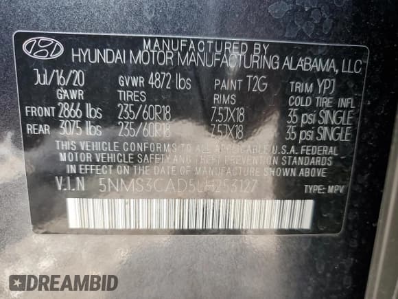 ✅ 2020 Hyundai Santa Fe SEL • VIN: 5NMS3CAD5LH253127 • Lot: 63622354. Wystawiony na Copart z przebiegiem 31 525 mil. Bezpłatny archiwum sprzedaży aukcyjnych z USA i szczegółowy raport historii pojazdu na DreamBid. Zdjęcie 13.