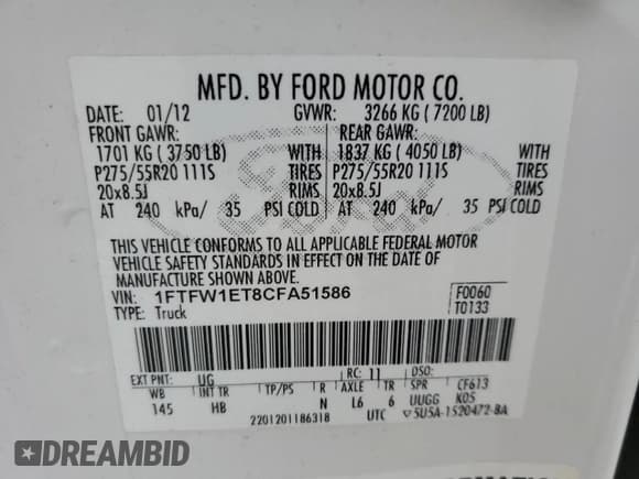 ✅ 2012 Ford F-150 XL • VIN: 1FTFW1ET8CFA51586 • Лот: 90291035. Опубликован ранее на Copart с пробегом 213 396 миль. Бесплатный доступ к архиву аукционных продаж из США и подробный отчёт об истории автомобиля на DreamBid. Изображение 12.