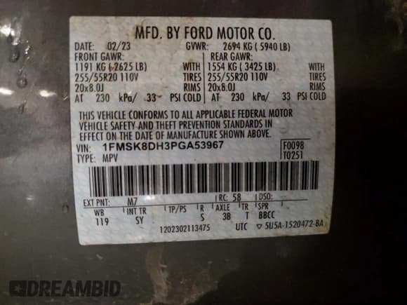 ✅ 2023 Ford Explorer XLT • VIN: 1FMSK8DH3PGA53967 • Lot: 82571595. Wystawiony na Copart z przebiegiem 55 259 mil. Bezpłatny archiwum sprzedaży aukcyjnych z USA i szczegółowy raport historii pojazdu na DreamBid. Zdjęcie 13.