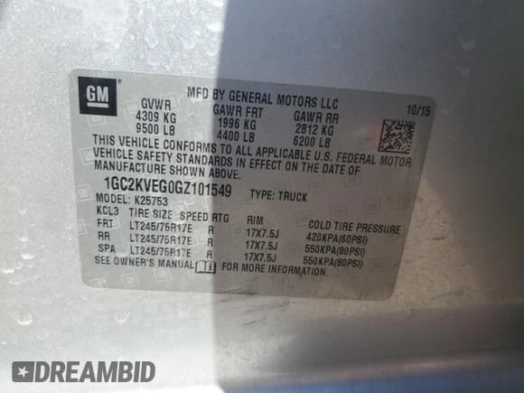 ✅ 2016 Chevrolet Silverado 2500HD LT • VIN: 1GC2KVEG0GZ101549 • Lot: 82380365. Listed on Copart with Not provided. Free auction sales archive from the USA and detailed vehicle history report at DreamBid. Image 12.