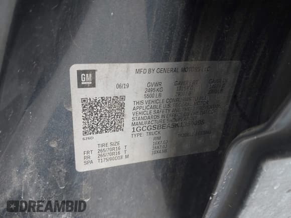 ✅ 2019 Chevrolet Colorado 2WD Work Truck • VIN: 1GCGSBEA5K1350095 • Lot: 42747596. Listed on IAAI with 117,448 mi. Free auction sales archive from the USA and detailed vehicle history report at DreamBid. Image 9.