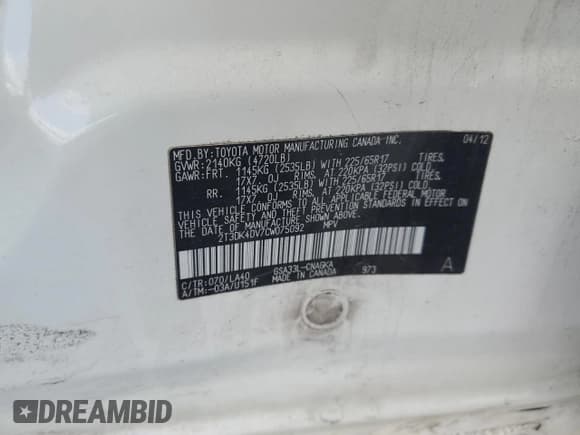 ✅ 2012 Toyota RAV4 Limited • VIN: 2T3DK4DV7CW075092 • Лот: 81914835. Опубликован ранее на Copart с пробегом 191 227 миль. Бесплатный доступ к архиву аукционных продаж из США и подробный отчёт об истории автомобиля на DreamBid. Изображение 13.