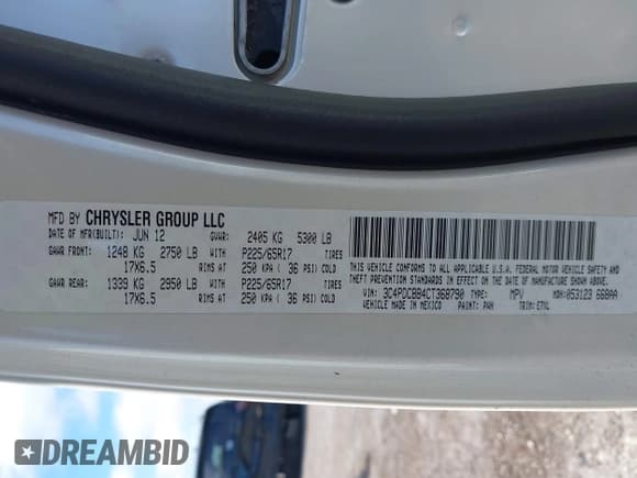 ✅ 2012 Dodge Journey SXT • VIN: 3C4PDCBB4CT368790 • Lot: 43561578. Listed on IAAI with 97,249 mi. Free auction sales archive from the USA and detailed vehicle history report at DreamBid. Image 9.