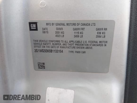 ✅ 2011 Chevrolet Impala LT Fleet • VIN: 2G1WG5EK6B1133164 • Lot: 43611824. Listed on IAAI with Not provided. Free auction sales archive from the USA and detailed vehicle history report at DreamBid. Image 9.