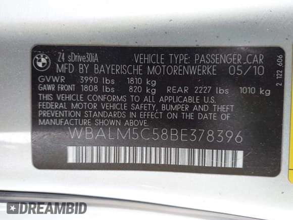 ✅ 2011 BMW Z4 sDrive30i • VIN: WBALM5C58BE378396 • Lot: 42428199. Listed on IAAI with 142,584 mi. Free auction sales archive from the USA and detailed vehicle history report at DreamBid. Image 9.