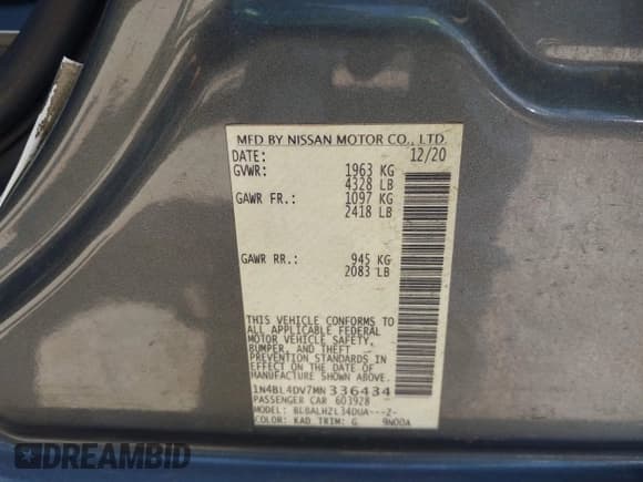 ✅ 2021 Nissan Altima SV • VIN: 1N4BL4DV7MN336434 • Лот: 43247358. Опубликован ранее на IAAI с пробегом 108 297 миль. Бесплатный доступ к архиву аукционных продаж из США и подробный отчёт об истории автомобиля на DreamBid. Изображение 9.