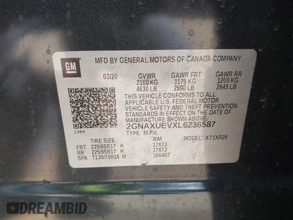 ✅ 2020 Chevrolet Equinox LT • VIN: 2GNAXUEVXL6236587 • Лот: 43318219. Опубликован ранее на IAAI с пробегом 93 202 миль. Бесплатный доступ к архиву аукционных продаж из США и подробный отчёт об истории автомобиля на DreamBid. Изображение 9.