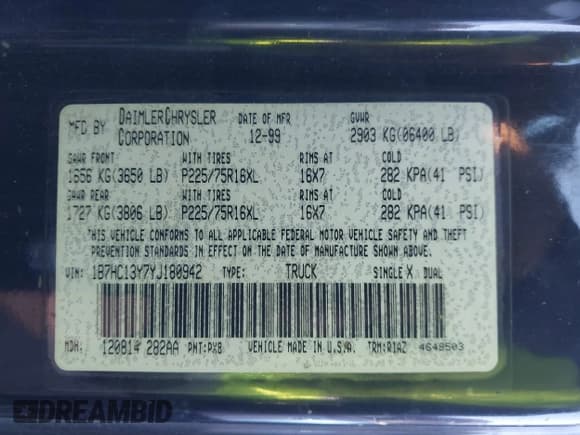 ✅ 2000 Dodge 1500 • VIN: 1B7HC13Y7YJ180942 • Lot: 41362908. Listed on IAAI with 398,452 mi. Free auction sales archive from the USA and detailed vehicle history report at DreamBid. Image 9.