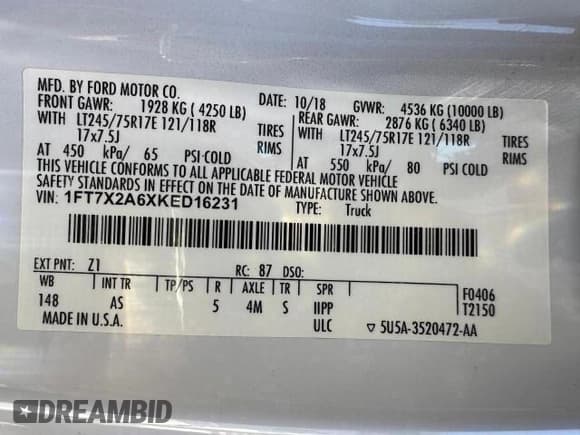 ✅ 2019 Ford F-250 XL • VIN: 1FT7X2A6XKED16231 • Lot: 85536435. Wystawiony na Copart z przebiegiem 107 278 mil. Bezpłatny archiwum sprzedaży aukcyjnych z USA i szczegółowy raport historii pojazdu na DreamBid. Zdjęcie 15.