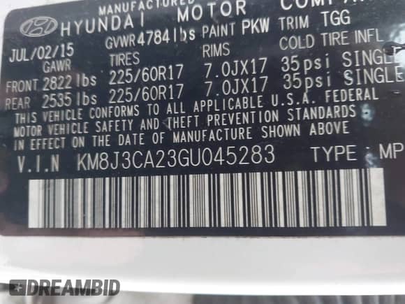 2016 Hyundai Tucson Sport z VIN KM8J3CA23GU045283, wystawiony jako IAAI lot #43549882 z przebiegiem 148 017 mil mil oraz . Historia ofert i sprzedaży dostępna na DreamBid. Obrazek 9.