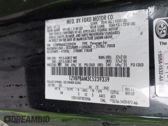 ✅ 2012 Ford Mustang Premium • VIN: 1ZVBP8AM3C5239339 • Lot: 43393515. Listed on IAAI with 170,764 mi. Free auction sales archive from the USA and detailed vehicle history report at DreamBid. Image 9.