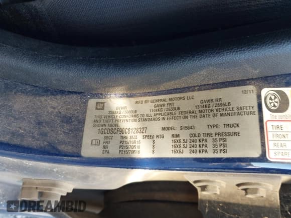 ✅ 2012 Chevrolet Colorado 1LT • VIN: 1GCDSCF90C8128327 • Lot: 43590640. Listed on IAAI with 178,600 mi. Free auction sales archive from the USA and detailed vehicle history report at DreamBid. Image 9.