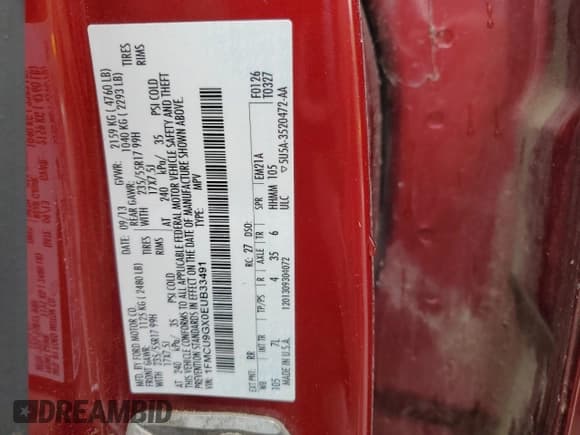 ✅ 2014 Ford Escape SE • VIN: 1FMCU9GX0EUB33491 • Лот: 58804625. Опубликован ранее на Copart с пробегом 184 675 миль. Бесплатный доступ к архиву аукционных продаж из США и подробный отчёт об истории автомобиля на DreamBid. Изображение 13.