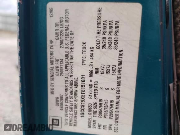 ✅ 1996 Chevrolet S-10 LS • VIN: 1GCCS19X5T8151001 • Лот: 61014964. Опубликован ранее на Copart с пробегом 204 269 миль. Бесплатный доступ к архиву аукционных продаж из США и подробный отчёт об истории автомобиля на DreamBid. Изображение 12.