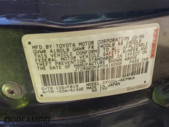 ✅ 2000 Toyota Camry LE • VIN: JT2BG22K4Y0416068 • Lot: 43655980. Wystawiony na IAAI z przebiegiem 226 600 mil. Bezpłatny archiwum sprzedaży aukcyjnych z USA i szczegółowy raport historii pojazdu na DreamBid. Zdjęcie 9.