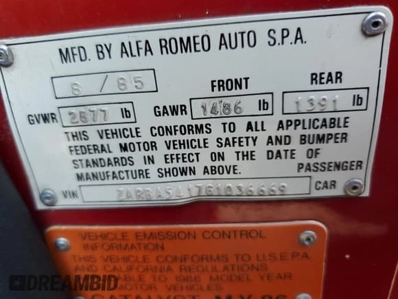 ✅ 1986 Alfa Romeo Spider Veloce • VIN: ZARBA5417G1036669 • Лот: 71302604. Опубликован ранее на Copart с пробегом 71 219 миль. Бесплатный доступ к архиву аукционных продаж из США и подробный отчёт об истории автомобиля на DreamBid. Изображение 12.