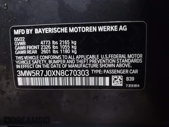 ✅ 2022 BMW 3 Series 330i xDrive • VIN: 3MW5R7J0XN8C70303 • Lot: 42121402. Wystawiony na IAAI z przebiegiem 29 187 mil. Bezpłatny archiwum sprzedaży aukcyjnych z USA i szczegółowy raport historii pojazdu na DreamBid. Zdjęcie 9.