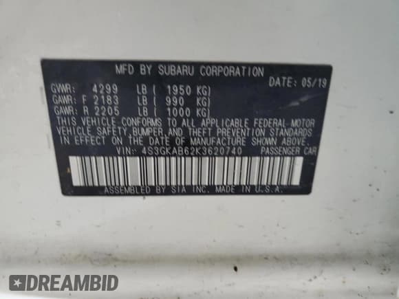 ✅ 2019 Subaru Impreza • VIN: 4S3GKAB62K3620740 • Lot: 90578765. Wystawiony na Copart z przebiegiem Nie podano. Bezpłatny archiwum sprzedaży aukcyjnych z USA i szczegółowy raport historii pojazdu na DreamBid. Zdjęcie 12.