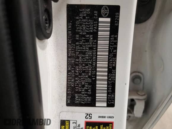 2022 Toyota Camry SE z VIN 4T1G11AKXNU664674, wystawiony jako Copart lot #68319575 z przebiegiem 62 490 mil mil oraz Czysty tytuł • Clean title. Historia ofert i sprzedaży dostępna na DreamBid. Obrazek 12.