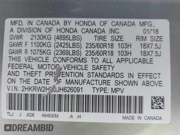 ✅ 2018 Honda CR-V Touring • VIN: 2HKRW2H90JH626091 • Лот: 43494308. Опубликован ранее на IAAI с пробегом 49 230 миль. Бесплатный доступ к архиву аукционных продаж из США и подробный отчёт об истории автомобиля на DreamBid. Изображение 9.