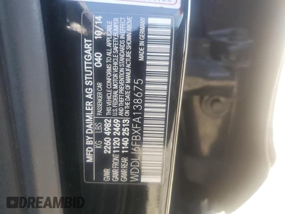 ✅ 2015 Mercedes-Benz CLS 400 • VIN: WDDLJ6FBXFA138675 • Lot: 91446185. Listed on Copart with 63,674 mi. Free auction sales archive from the USA and detailed vehicle history report at DreamBid. Image 13.