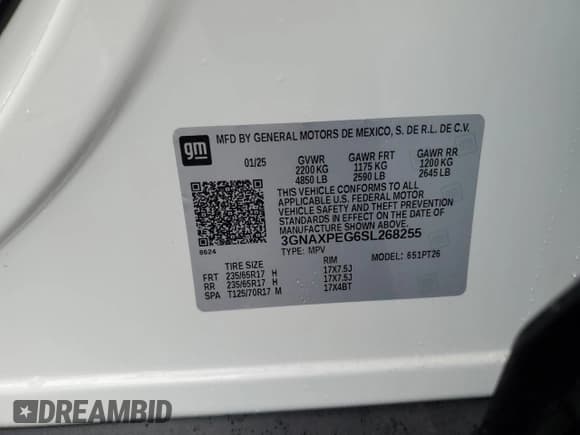 ✅ 2025 Chevrolet Equinox AWD LT • VIN: 3GNAXPEG6SL268255 • Lot: 61760705. Wystawiony na Copart z przebiegiem 3 173 mil. Bezpłatny archiwum sprzedaży aukcyjnych z USA i szczegółowy raport historii pojazdu na DreamBid. Zdjęcie 13.