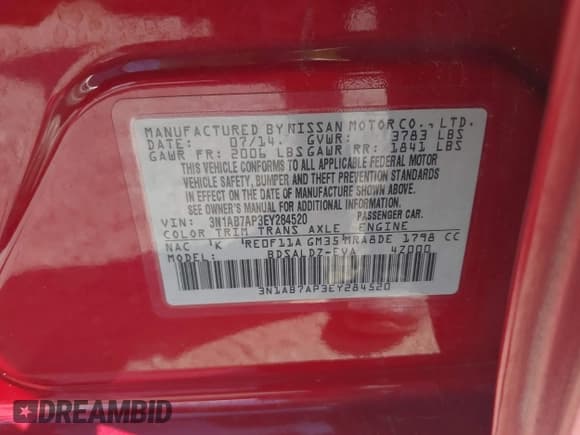 ✅ 2014 Nissan Sentra S • VIN: 3N1AB7AP3EY284520 • Лот: 42803620. Опубликован ранее на IAAI с пробегом 78 184 миль. Бесплатный доступ к архиву аукционных продаж из США и подробный отчёт об истории автомобиля на DreamBid. Изображение 9.