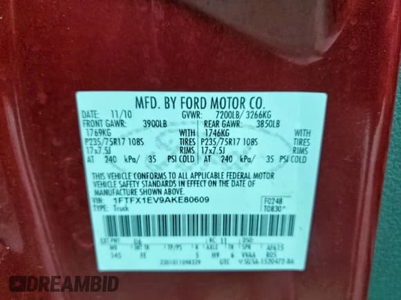 ✅ 2010 Ford F-150 XL • VIN: 1FTFX1EV9AKE80609 • Лот: 94098735. Опубликован ранее на Copart с пробегом 124 912 миль. Бесплатный доступ к архиву аукционных продаж из США и подробный отчёт об истории автомобиля на DreamBid. Изображение 12.