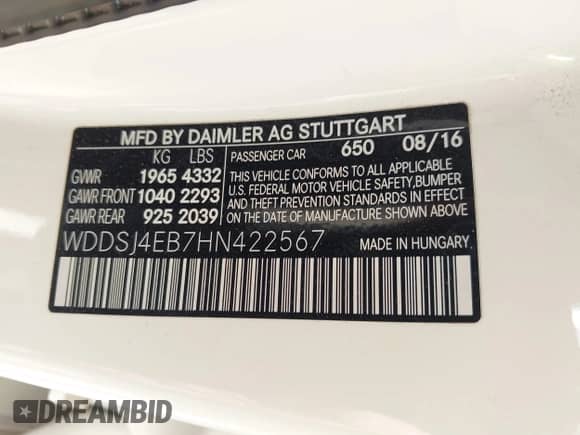 2017 Mercedes-Benz CLA 250 with VIN WDDSJ4EB7HN422567, listed as a IAAI auction lot 42351749 with 46,146 mi miles and . Bid and sale history available at DreamBid. Image 9.