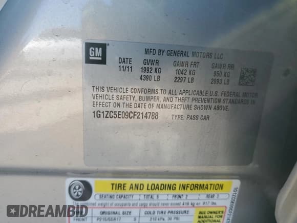 ✅ 2012 Chevrolet Malibu 1LT • VIN: 1G1ZC5E09CF214788 • Lot: 77371204. Listed on Copart with 143,302 mi. Free auction sales archive from the USA and detailed vehicle history report at DreamBid. Image 13.