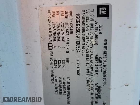 ✅ 2009 Chevrolet Express Cargo • VIN: 1GCGG25C391130564 • Lot: 48556715. Listed on Copart with 262,088 mi. Free auction sales archive from the USA and detailed vehicle history report at DreamBid. Image 14.