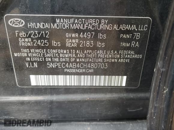 ✅ 2012 Hyundai Sonata Limited • VIN: 5NPEC4AB4CH480703 • Lot: 73970884. Listed on Copart with 152,971 mi. Free auction sales archive from the USA and detailed vehicle history report at DreamBid. Image 12.