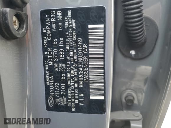 ✅ 2022 Hyundai Venue Limited • VIN: KMHRC8A31NU201469 • Lot: 45745835. Listed on Copart with 11,394 mi. Free auction sales archive from the USA and detailed vehicle history report at DreamBid. Image 13.